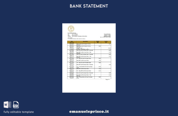 modello word di estratto conto bancario stile verificato Bolivia Banco Central d
